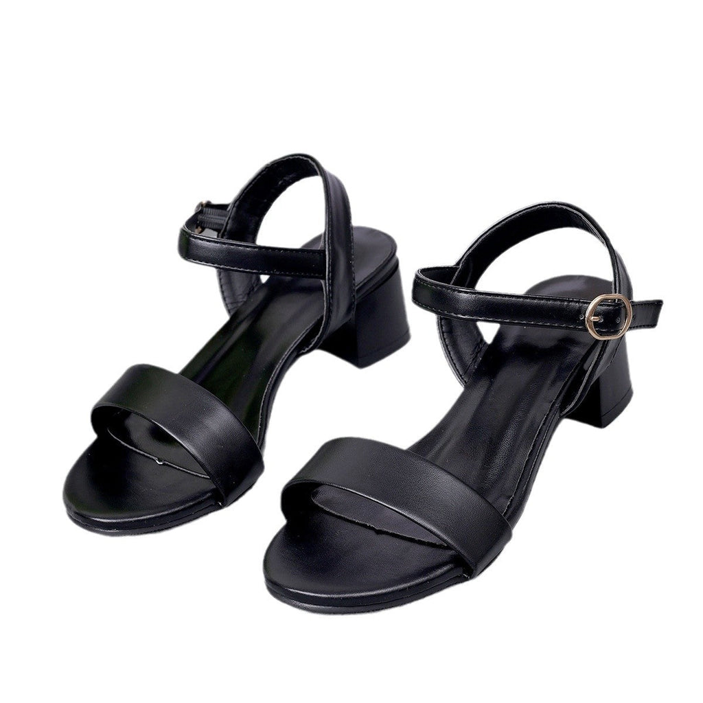 Women's Plus Size Round Toe High Heel Sandals | Buckle Strap | White & Black