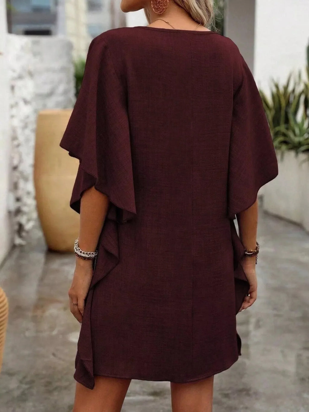 Ruffled Flutter Sleeve V-Neck Mini Dress