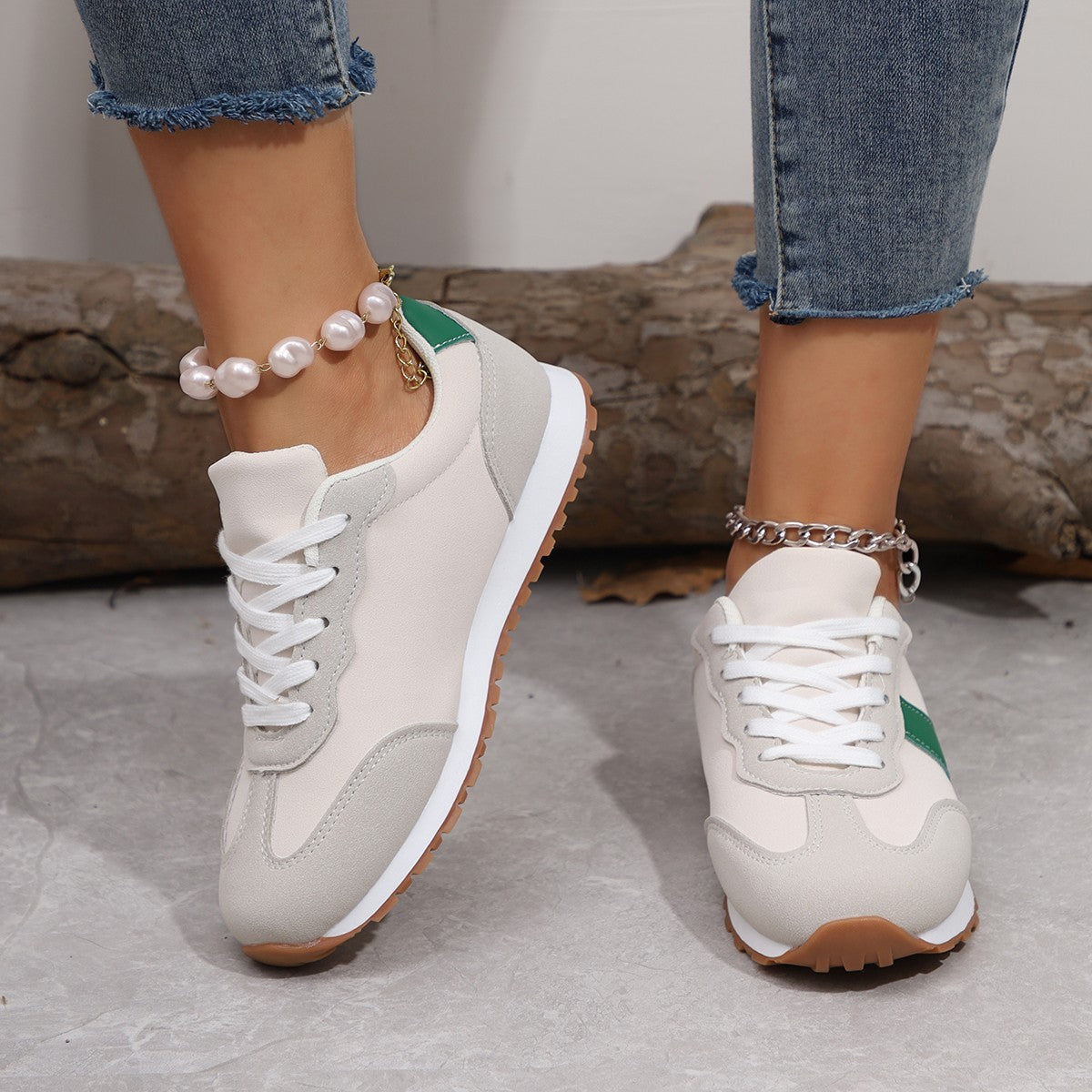 Women's Round-Toe Lace-Up Casual Thick-Soled Elevating Sneakers | Color-Block Platform Shoes