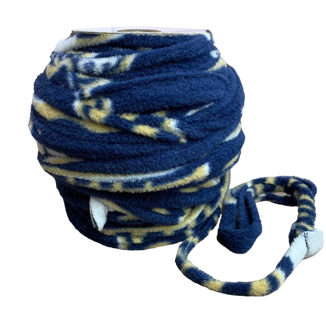 Handmade Craft Knitting Crochet Upcycled Blue Gold Fleece Fabric Ribbon Yarn