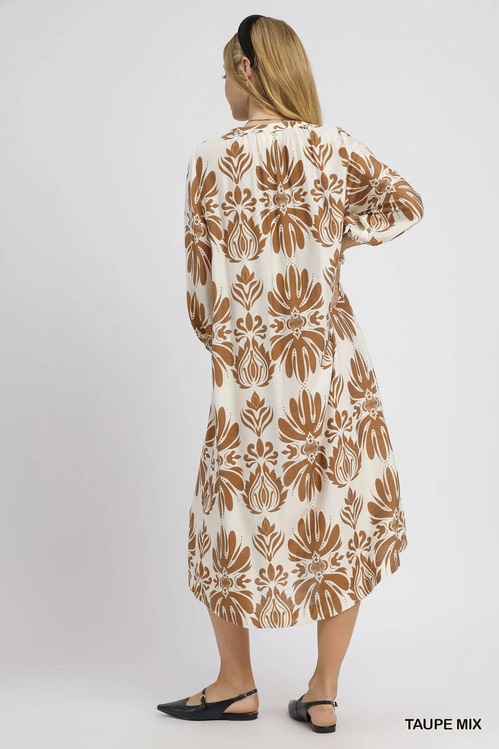Umgee Mix Abstract Floral Print Midi Dress
