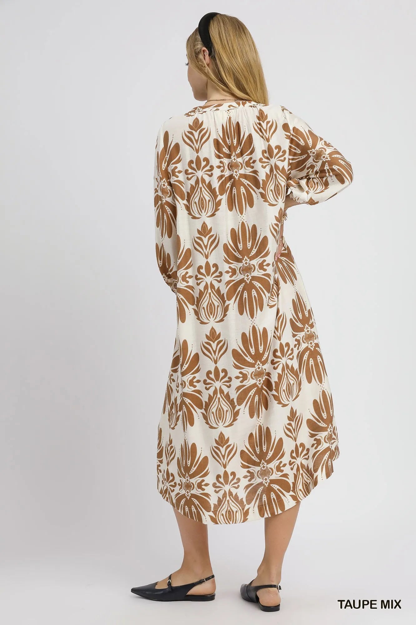 Umgee Mix Abstract Floral Print Midi Dress