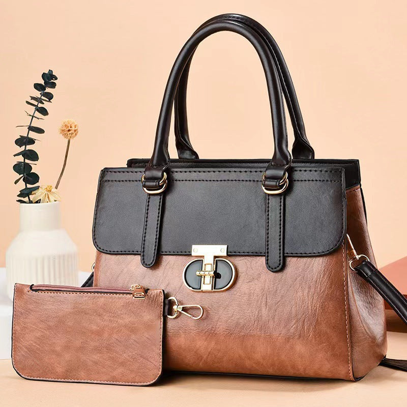 Women's Two-Piece PU Leather Shoulder Bag Set | Crossbody Handbag + Mini Coordinating Bag