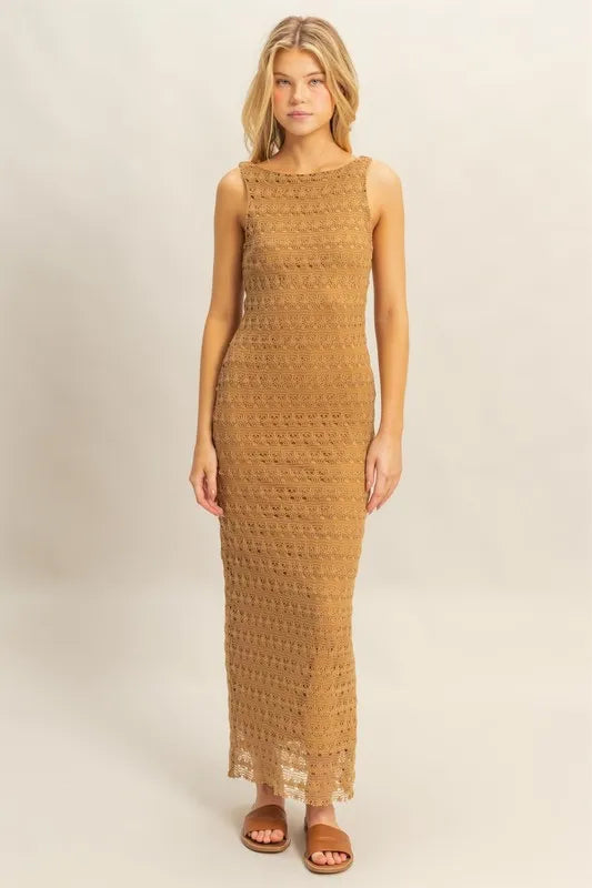 HYFVE Sleeveless Crochet Open Back Maxi Dress