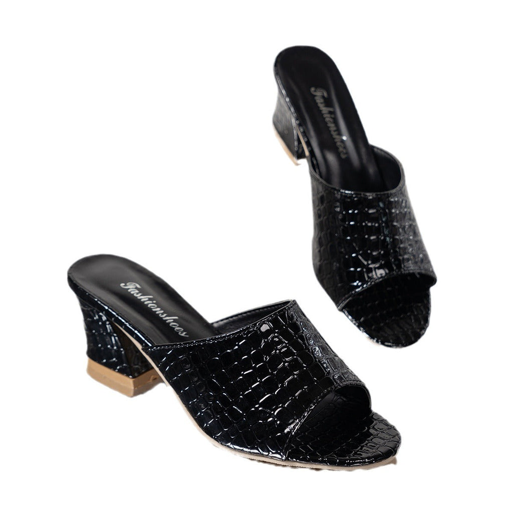 Women's Snake Print High Heel Slide Sandals - Open Toe Platform Heels