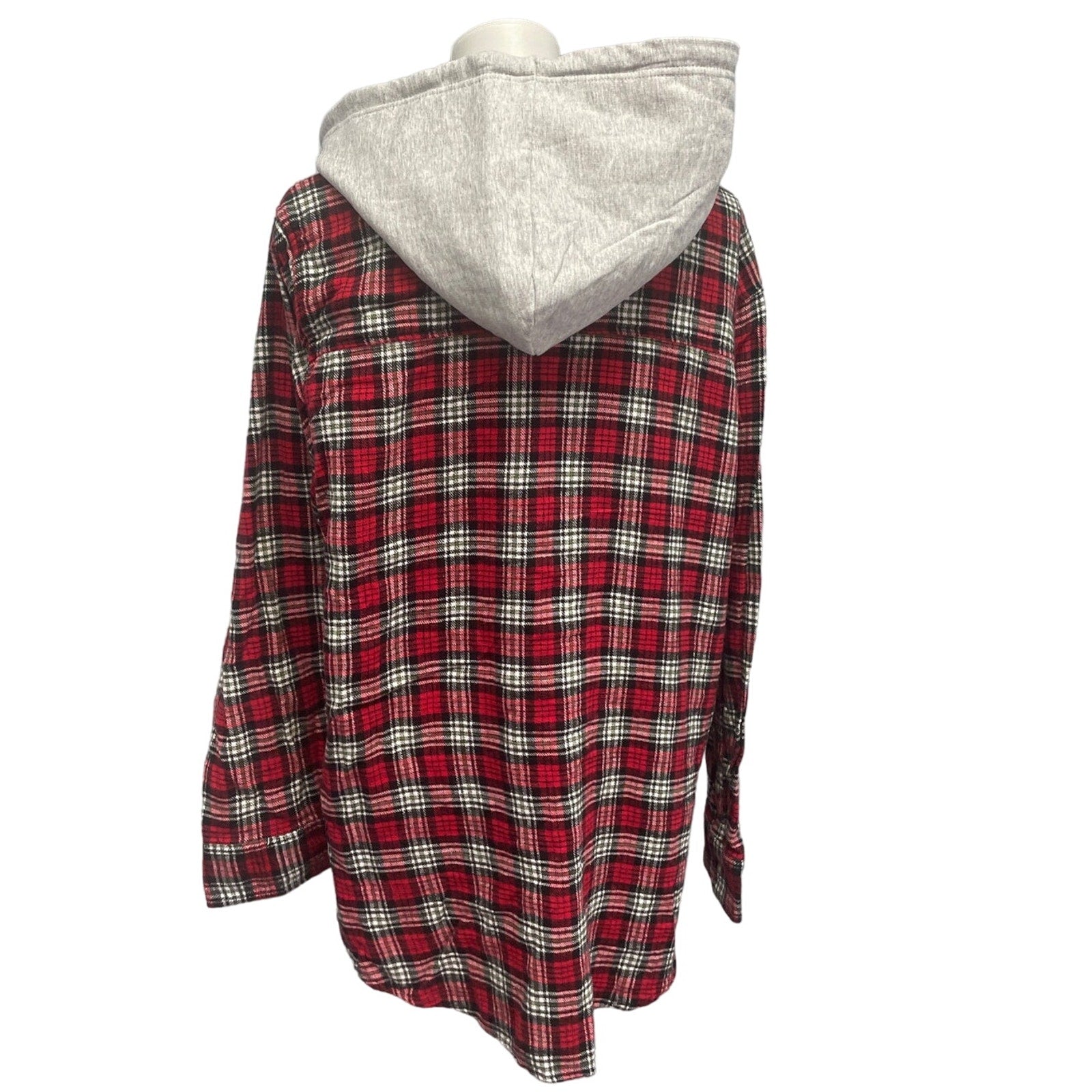 New Hand Printed Womens Medium Rustic Pine Cone Long Sleeve Plaid Flannel Hoodie