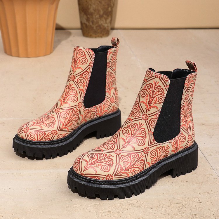 Women's Color Block Mid-Calf Boots - High Heel Slip-On Shaft Boots