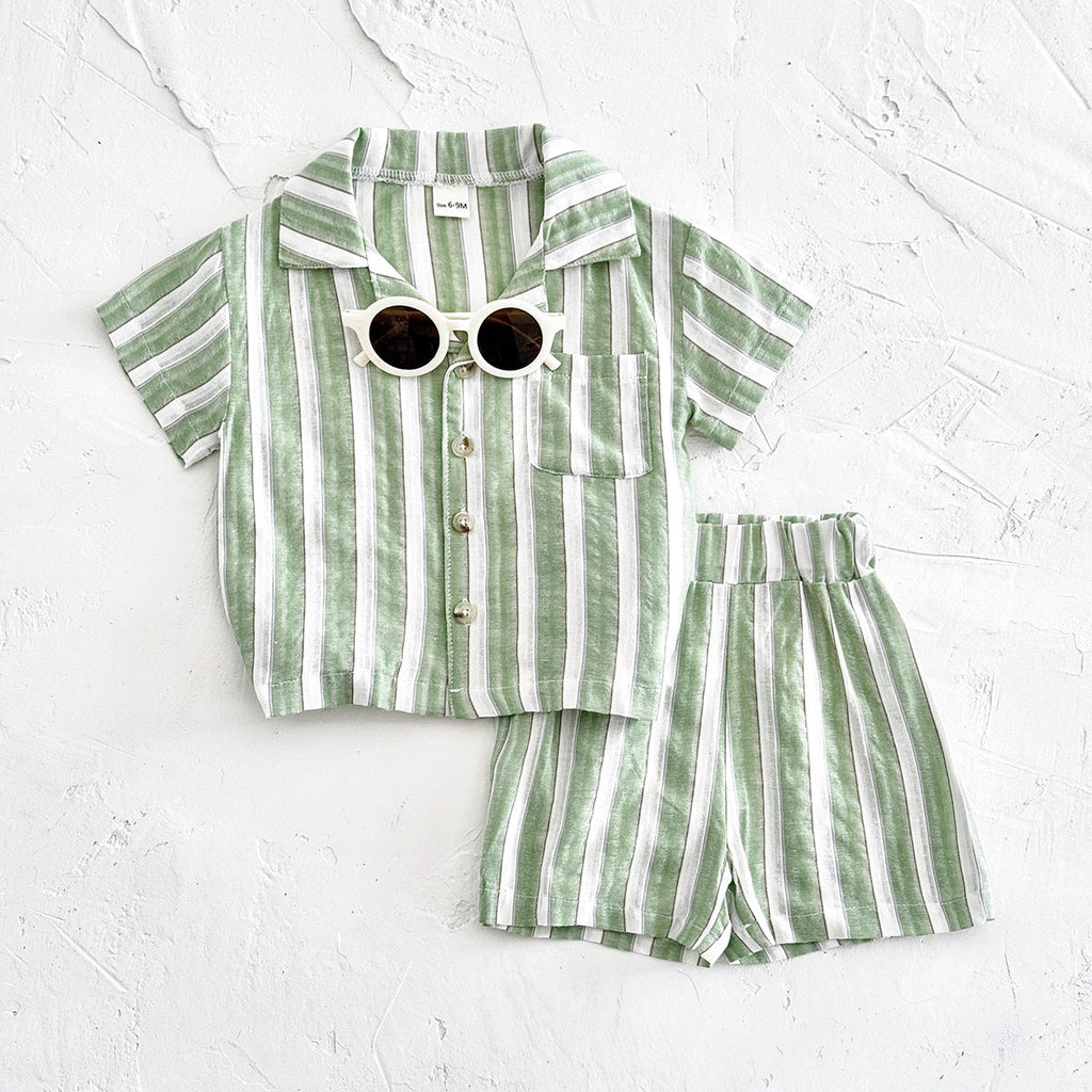 Children's Striped Cool Breathable Short-sleeved Sports Shorts