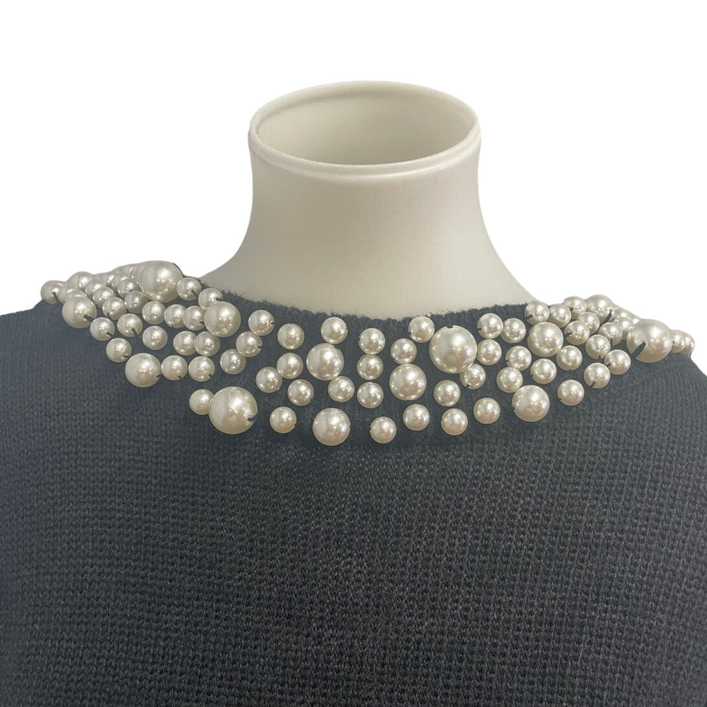 Bimo Womens Small Long Sleeve Deep V Back Sew On Pearl Beads Pullover Sweater