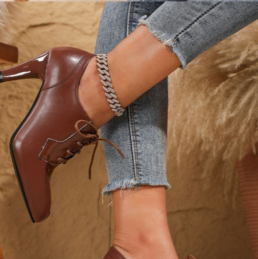 Women's Deep V-Cut Pointed Toe Chunky Heel Mid-Ankle Boots | Black & Dark Brown