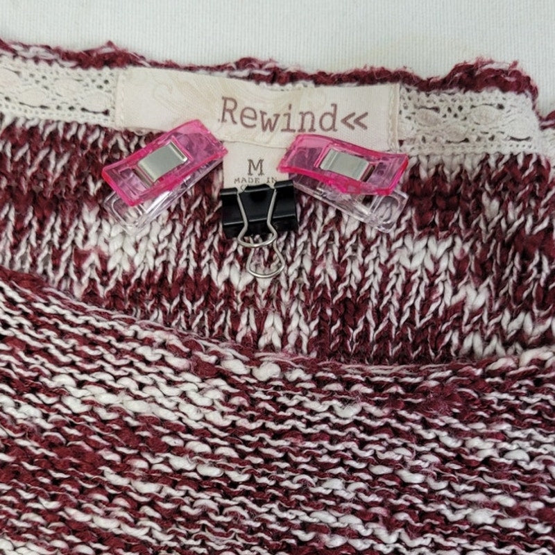 Rewind Womens Medium Long Sleeve Crew Neck Knit Sweater With Lace Trim