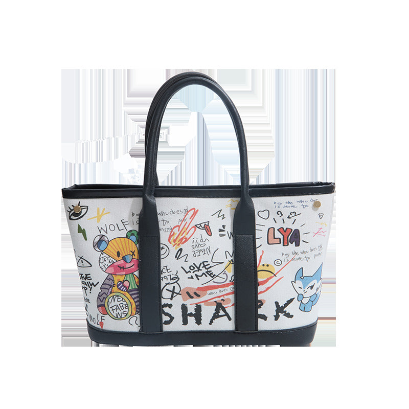 Women's Personalized Graffiti Crossbody Bag - Streetwear Bucket Style PU Leather