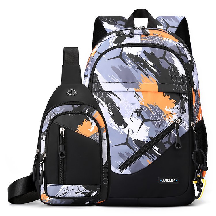 Men's Nylon Two-Piece Backpack & Chest Bag Set – Multi-Pocket Travel Bag