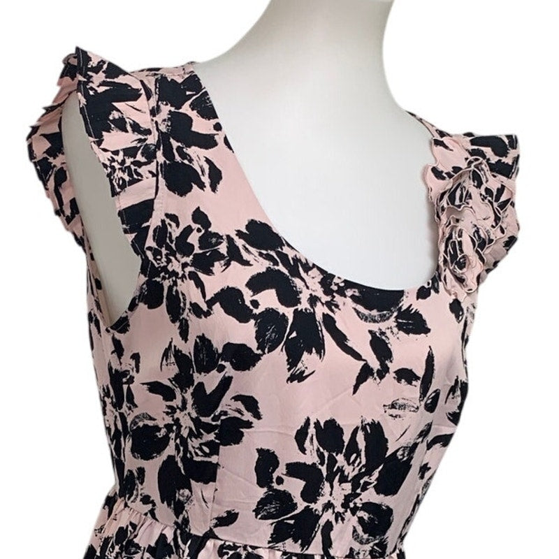 ELLE Womens Medium 100% Polyester Floral Sleeveless Fit n Flare Side Zip Dress
