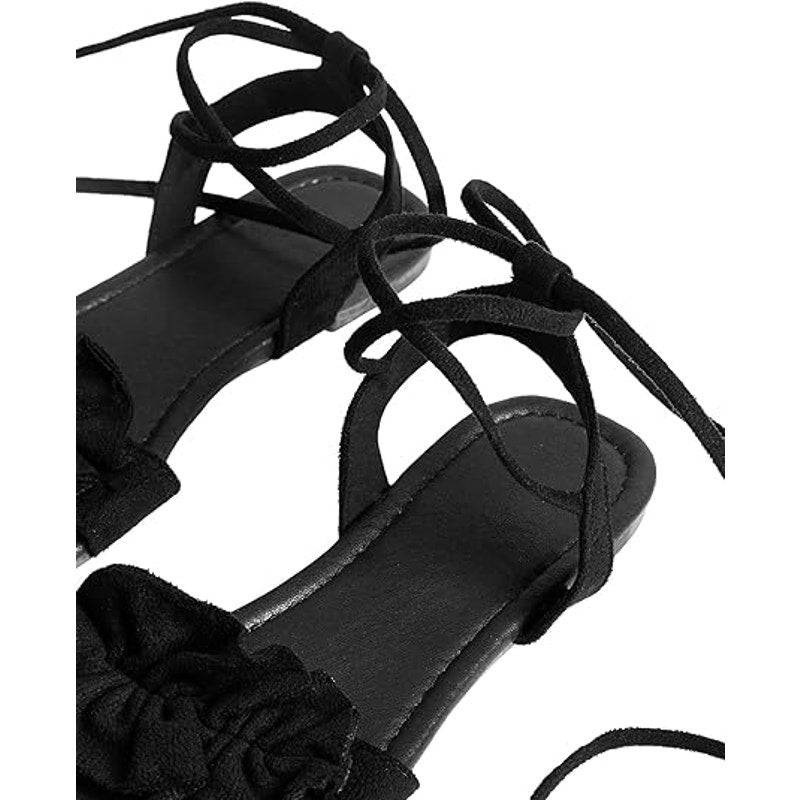 Gorglitter Womens Size 9.5 Black Lace Up Gladiator Sandals Open Round Toe Shoes