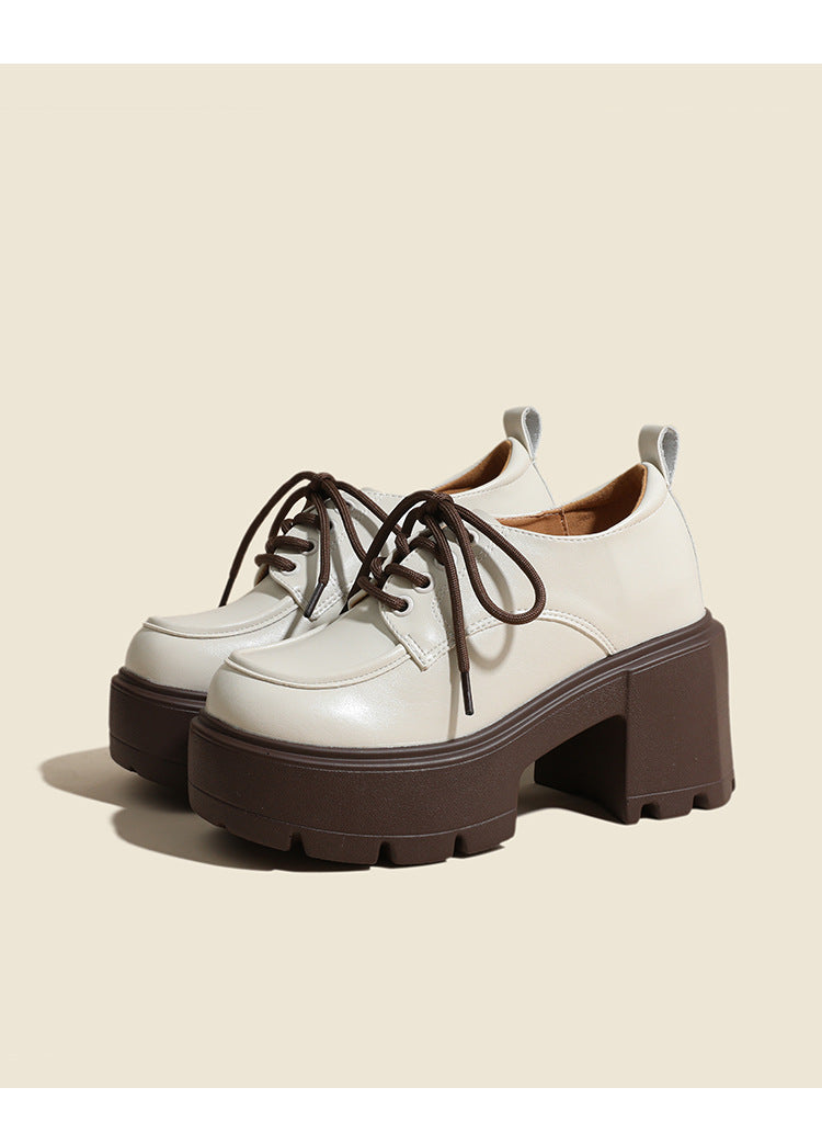 Chunky-Sole Lace-Up Loafers With Thick Chunky Heel | Women's Platform Shoes