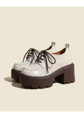 Chunky-Sole Lace-Up Loafers With Thick Chunky Heel | Women's Platform Shoes