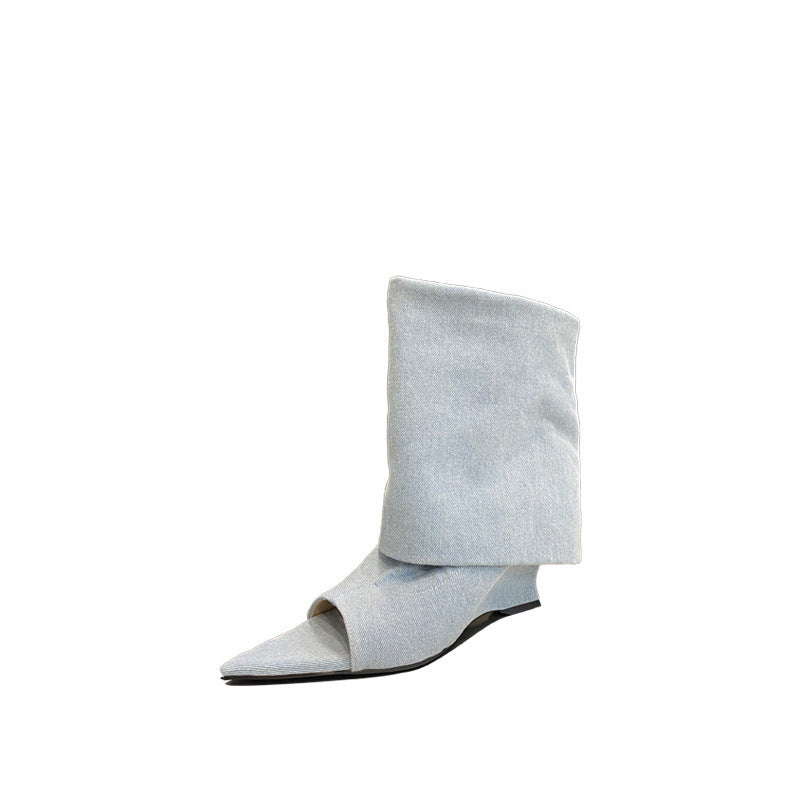 Women's Wedge Sandals – Pointed Toe Slip-On Microfiber Platform Heels | Black White Blue