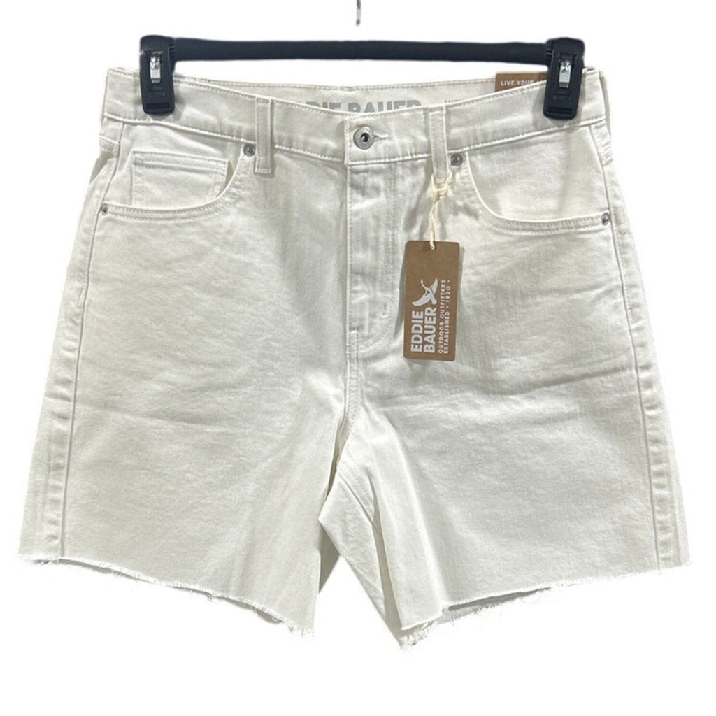 New Eddie Bauer Women Size 18 White Stretch Cotton High Rise Cutoff Denim Shorts