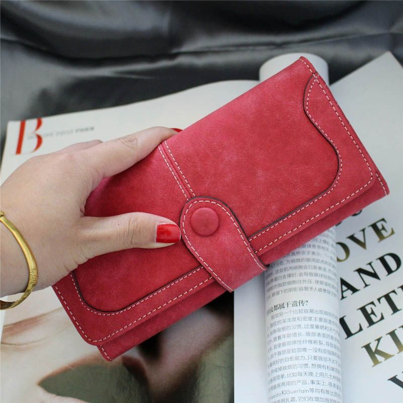 Premium Matte Long Wallet for Women - Large Capacity PU Leather Flap Closure
