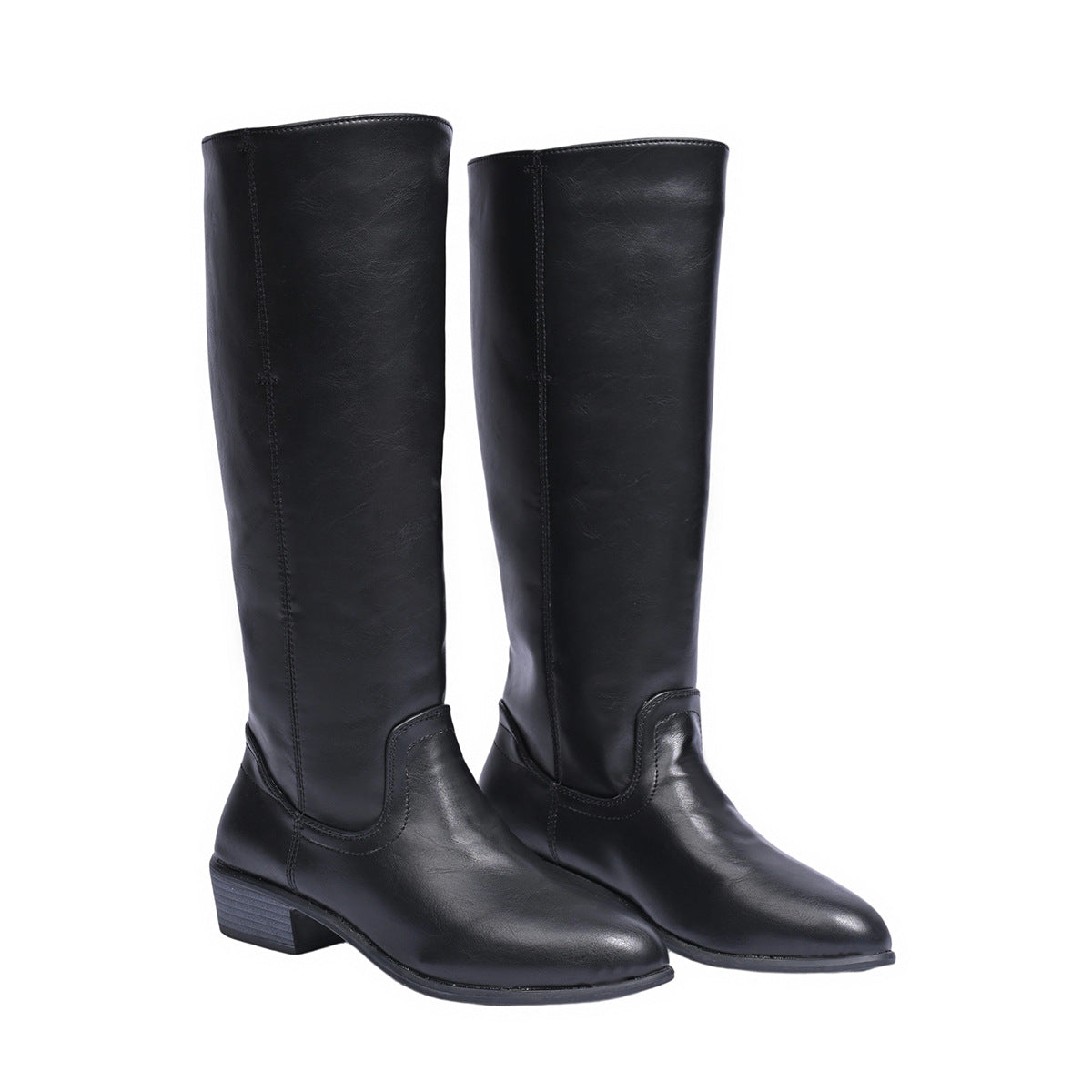 Women's British-Style Knee-High Boots – Chunky Heel Slip-On | Black, Yellow, Brown