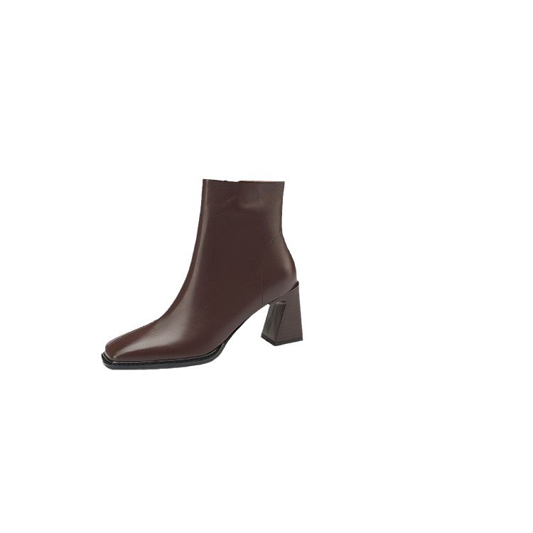 Women's Square Toe Chunky Heel Short Boots | Side Zipper PU Leather Fashion Boots