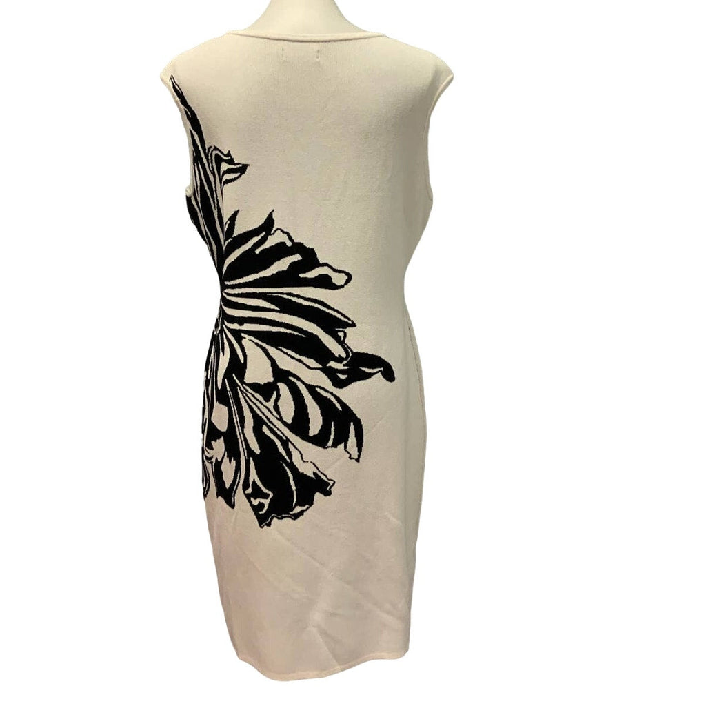 Calvin Klein Large Black Floral Graphic Rayon Blend Sleeveless Sweater Dress