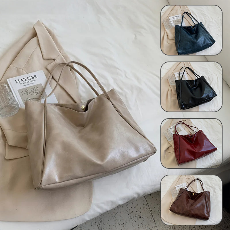 Women's Large Capacity Soft PU Leather Shoulder Bag Retro Casual Handbag