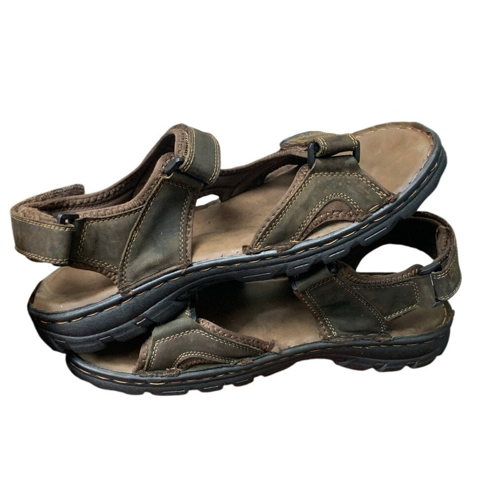 Jousen Mens 13 Brown Sandals Faux Leather Open Toe Hook Loop & Fastener Shoes