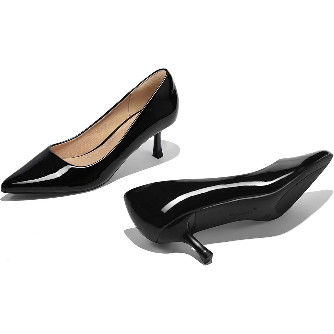 Mysoft Womens Size 10 Black Patent Leather 2.5" Kitten Heel Slide On Pumps Shoes