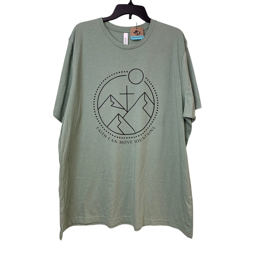 New Hand Printed Womens 3XL Green Faith Can Move Mountains Bible Crew Tee