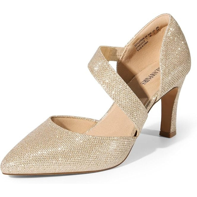 Dream Pairs Womens Size 7.5 Gold Glitter 3" Heels Pointed Closed Toe Shoes