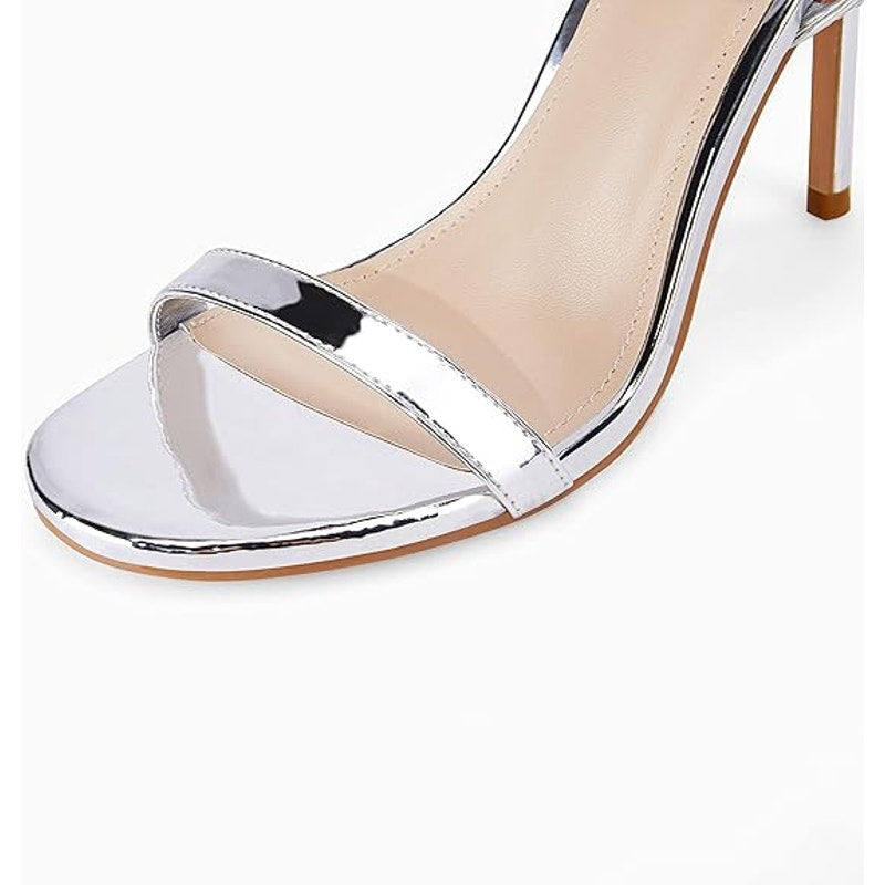 Coutgo Womens Size 9 Silver 4.75" Heels Open Round Toe Strappy Ankle Shoes