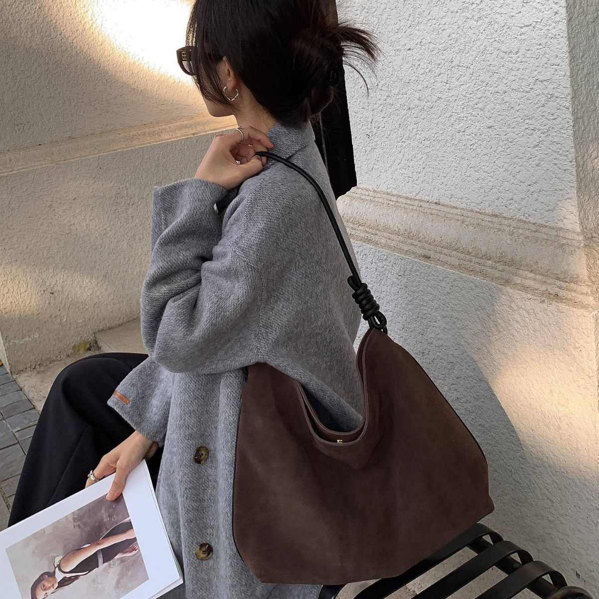 Luxury Vintage Suede Leather Shoulder Bag – Large Capacity Women's Hobo Bag
