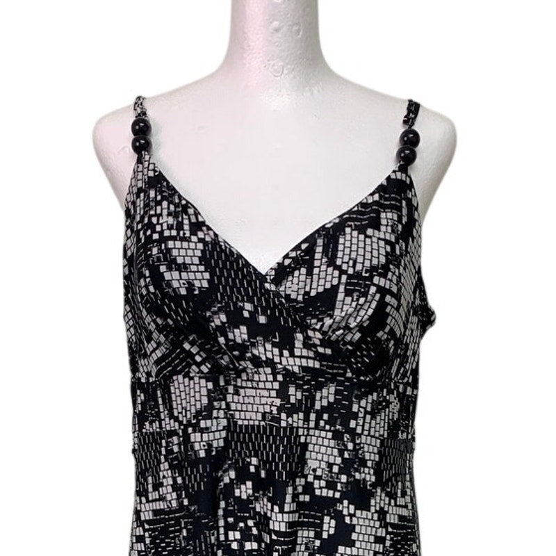 Milano Womens Large Thin Strap Geometric Pattern V Neck Flowy Maxi Dress