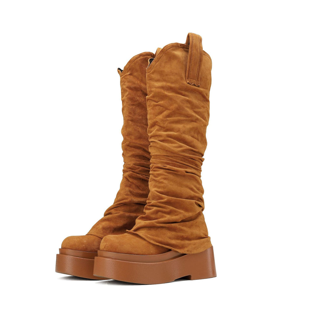 Women's Chunky Platform High Boots - European Style Suede Winter Boots