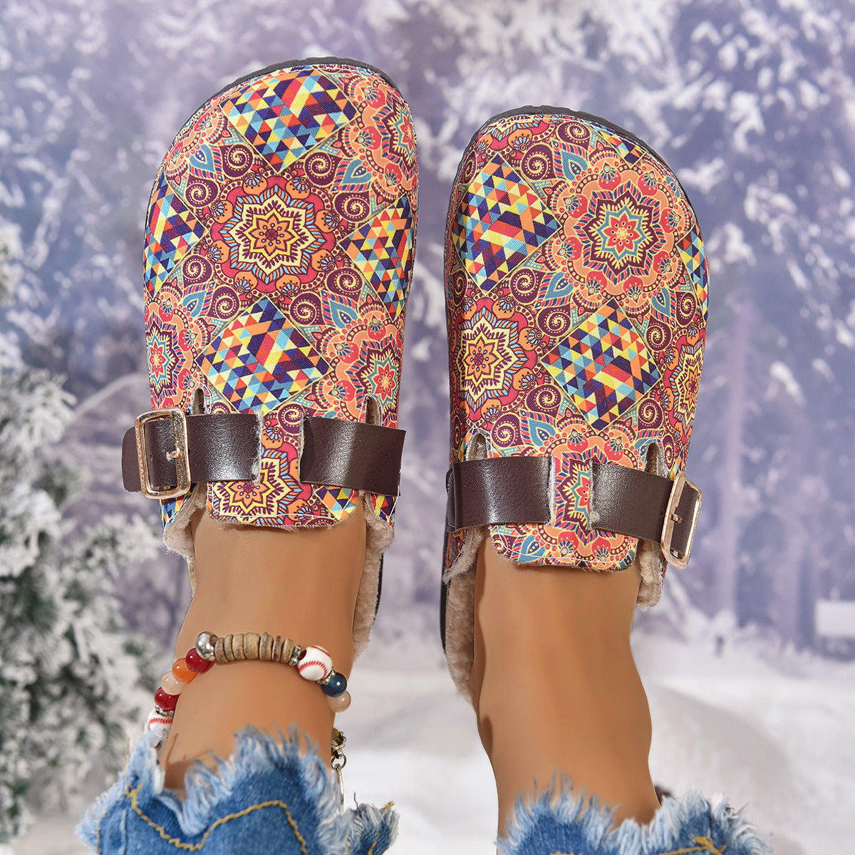 Women's Bohemian Ethnic Flat Sandals – Open-Toe Slip-On Summer Sandals | Black & Red