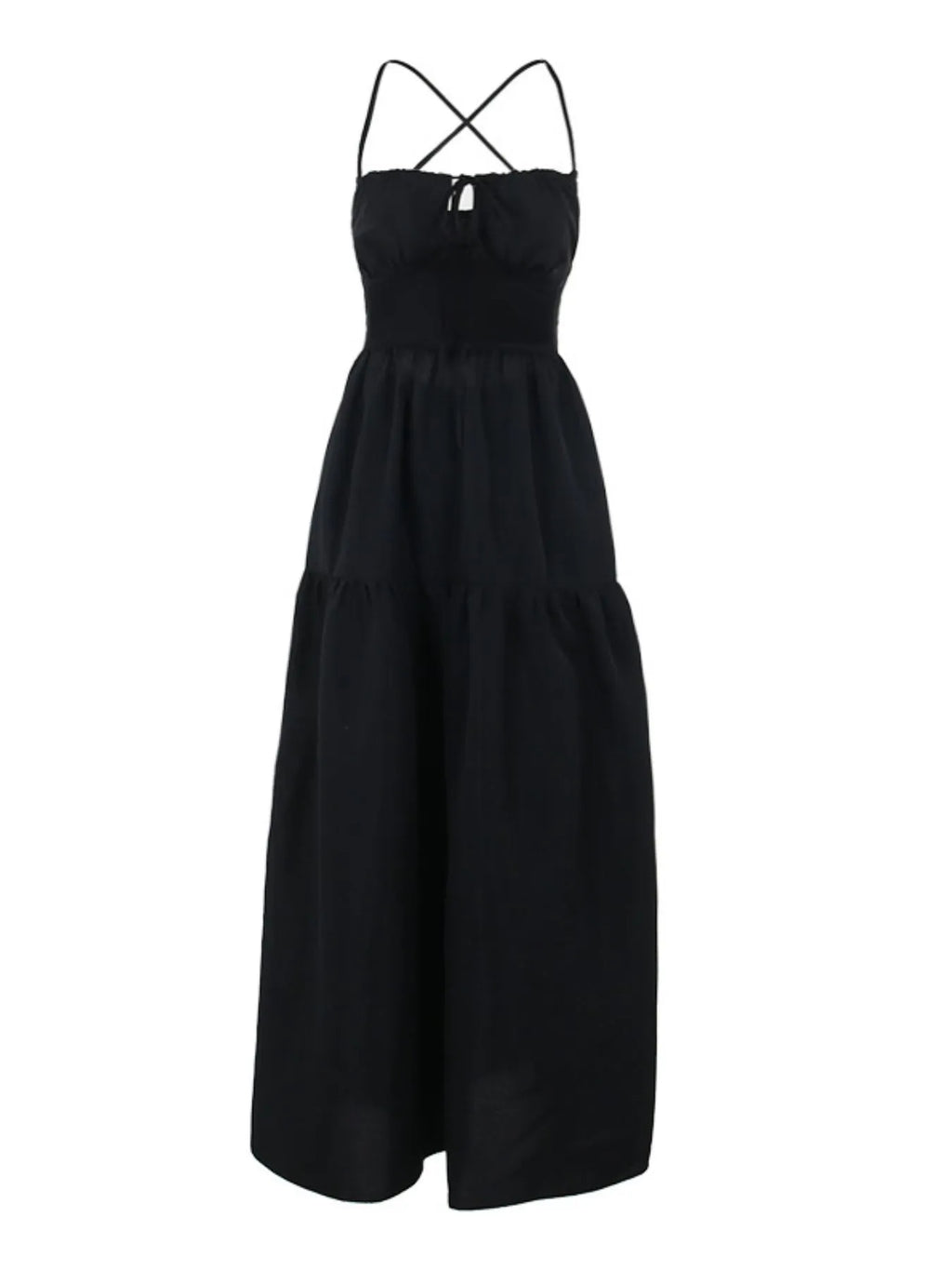 Tiered Lace Up Spaghetti Straps Maxi Dress