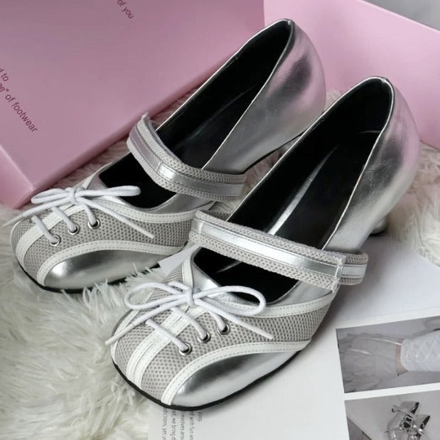 Women's Silver Ballet Flats Thick Sole Casual Slip-On Shoes