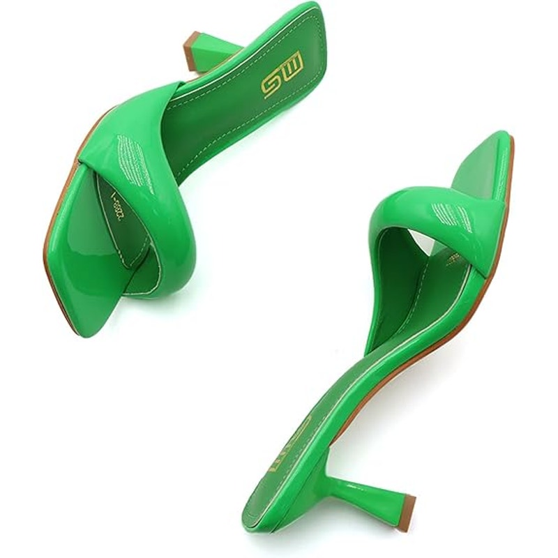 Rynkoma Womens Size 10 Green 3" Heels Faux Leather Square Open Toe Shoes