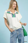 Umgee Striped Collared Neck Half-Zip Top
