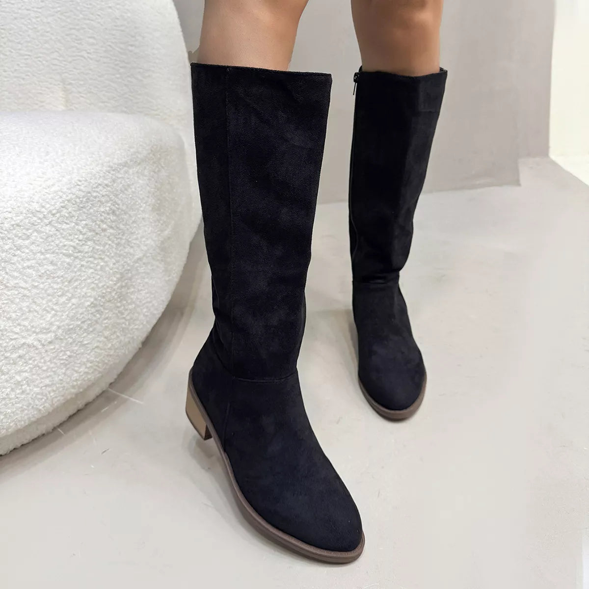 Women's Suede Knee-High Boots | Side Zipper Mid-Heel | Knee High Boots for Women