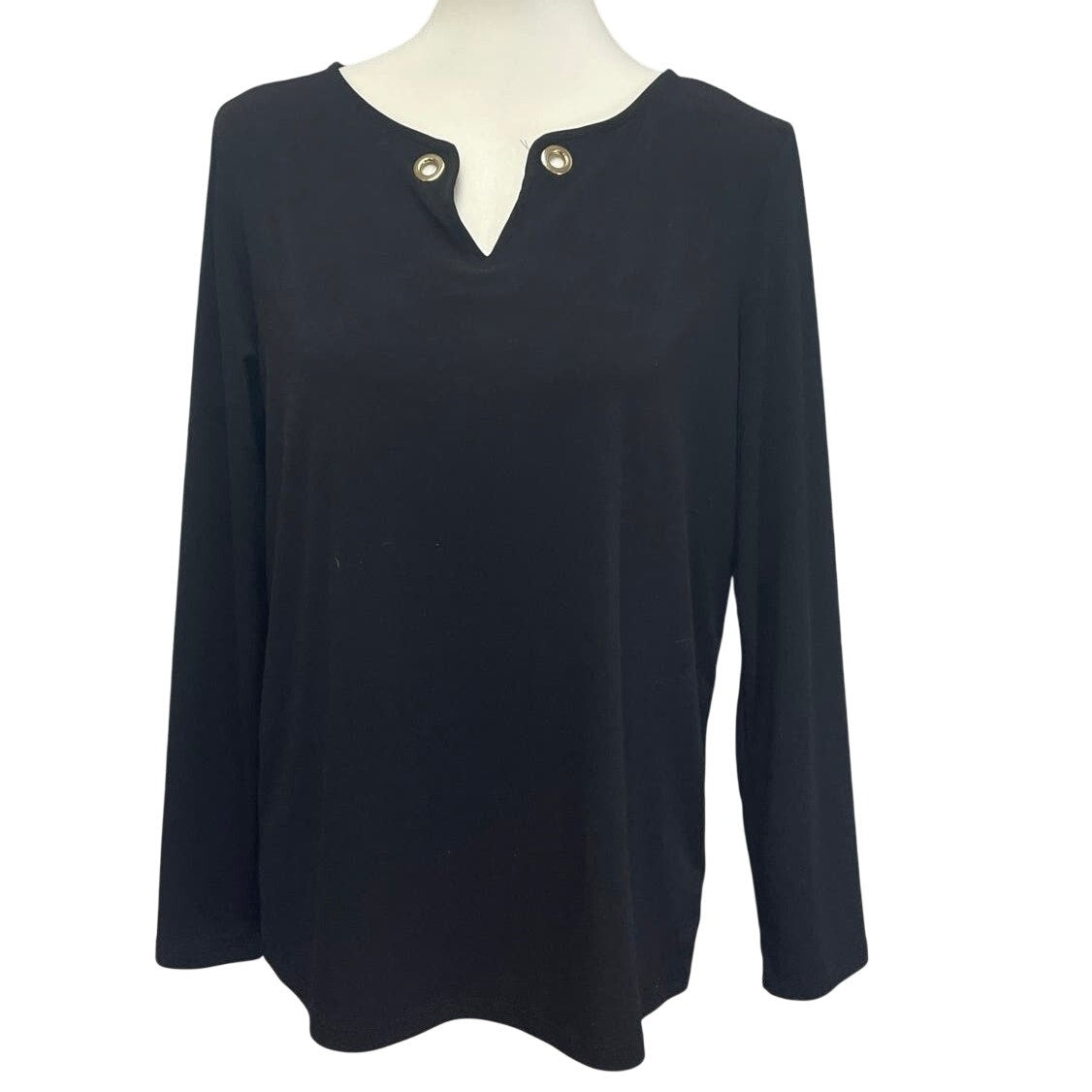 Tahari Womens Large Long Sleeve Flowy Polyester Blend V-Neck Basic Top Blouse