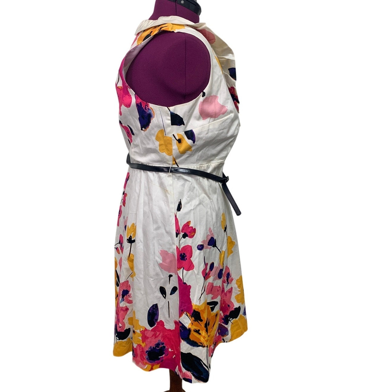 Lane Bryant Womens Plus Size 18 Sleeveless Deep V Floral Side Zip Dress W Belt
