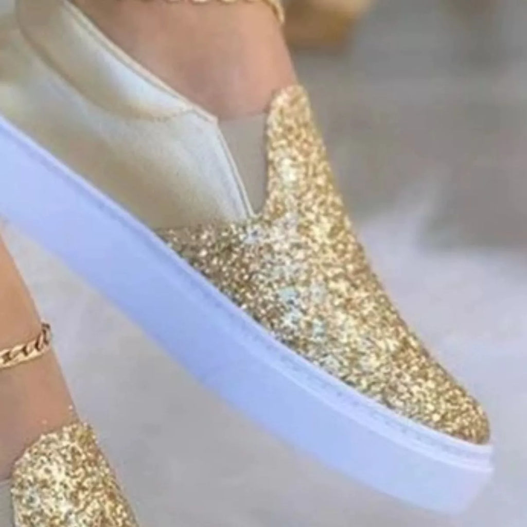 Women's Sequin Platform Slip-On Flats | Sparkle Round Toe Shoes
