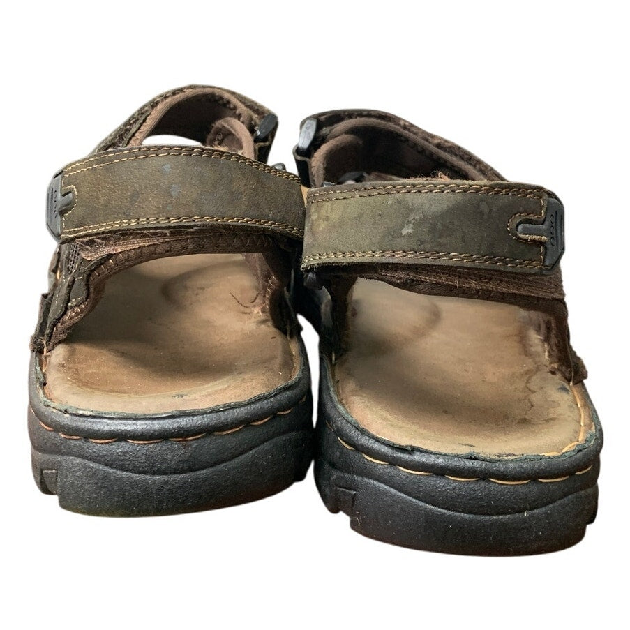 Jousen Mens 13 Brown Sandals Faux Leather Open Toe Hook Loop & Fastener Shoes