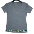 New Hand Printed Large Heathered Gray Floral Wrap Around Short Sleeve Tee Shirt