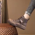 Women's High Top Lace-Up Boots | Thick Sole Height Increasing | Genuine Leather | Coffee Green Red
