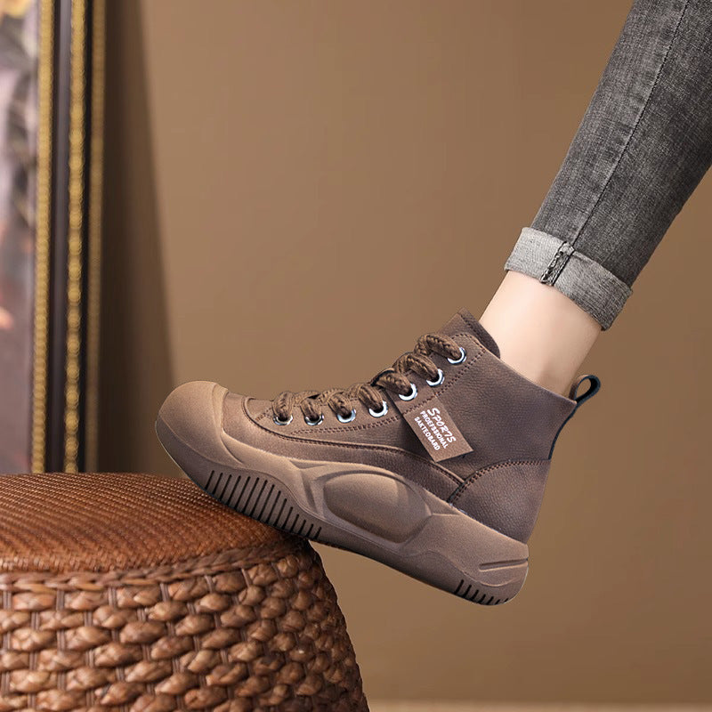 Women's High Top Lace-Up Boots | Thick Sole Height Increasing | Genuine Leather | Coffee Green Red