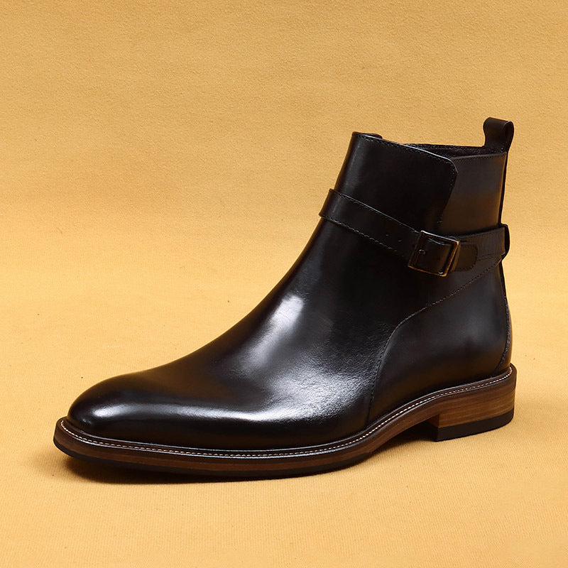Men's Genuine Leather Ankle Boots - Business Formal Square Toe